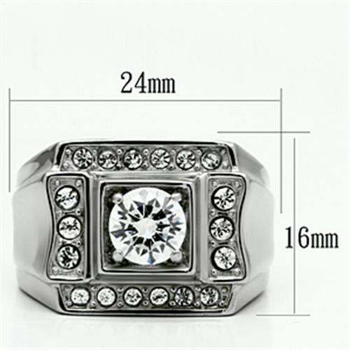 TK593 - High polished (no plating) Stainless Steel Ring with AAA Grade CZ in Clear