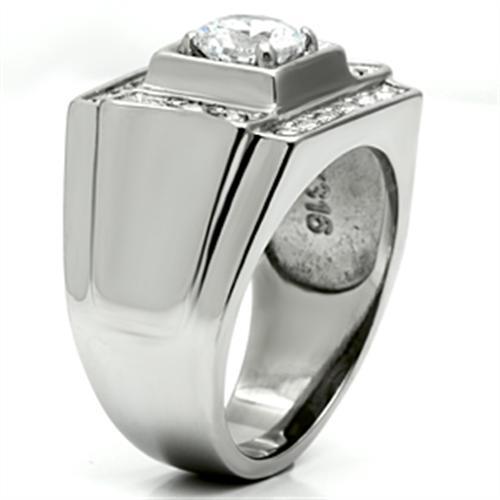 TK593 - High polished (no plating) Stainless Steel Ring with AAA Grade CZ in Clear