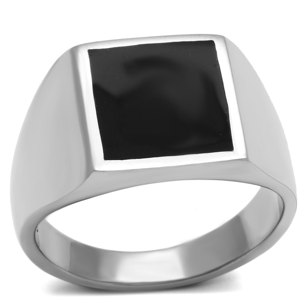 TK594 - High polished (no plating) Stainless Steel Ring with Epoxy in Jet