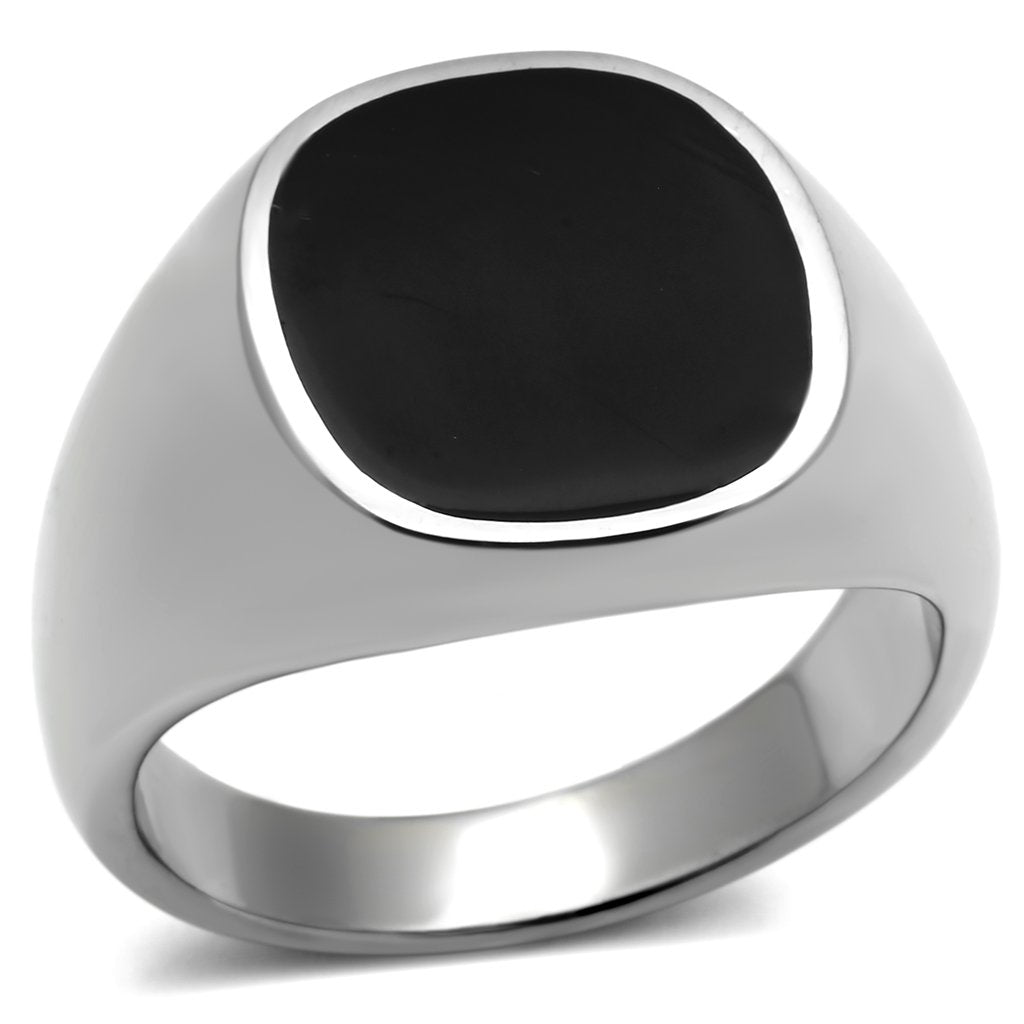 TK595 - High polished (no plating) Stainless Steel Ring with Epoxy in Jet