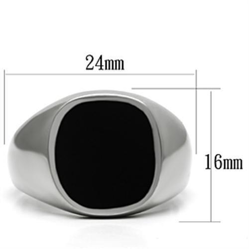 TK595 - High polished (no plating) Stainless Steel Ring with Epoxy in Jet