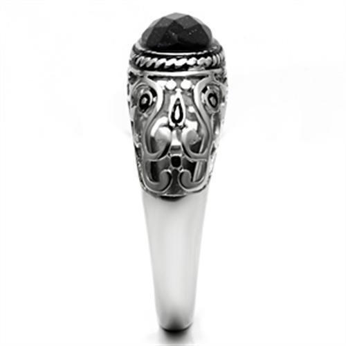 TK599 - High polished (no plating) Stainless Steel Ring with Blue Sand in Montana