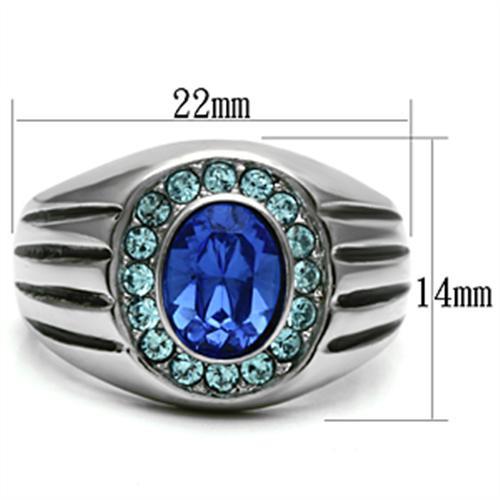 TK601 - High polished (no plating) Stainless Steel Ring with Top Grade Crystal in Sapphire