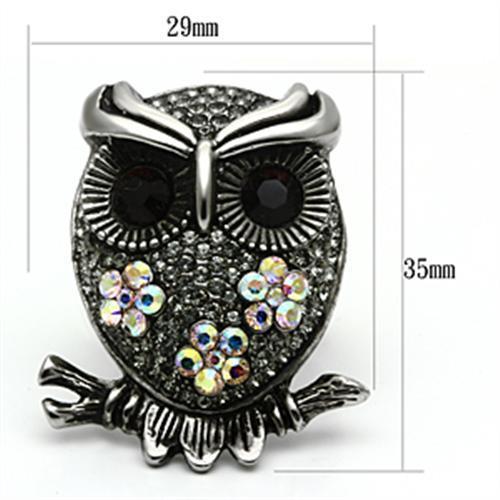 TK603 - High polished (no plating) Stainless Steel Ring with Top Grade Crystal in Smoked Quartz
