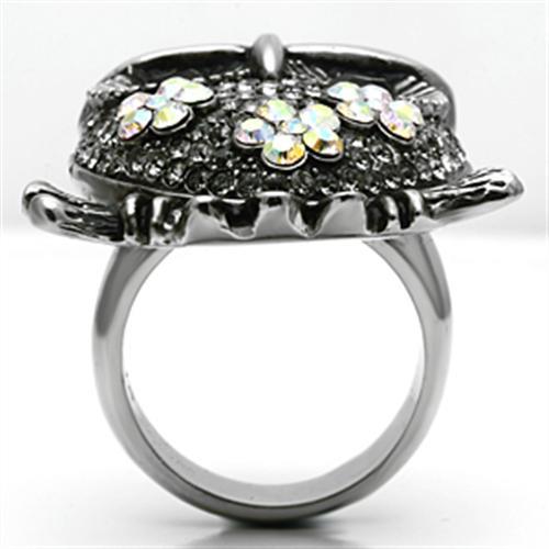 TK603 - High polished (no plating) Stainless Steel Ring with Top Grade Crystal in Smoked Quartz