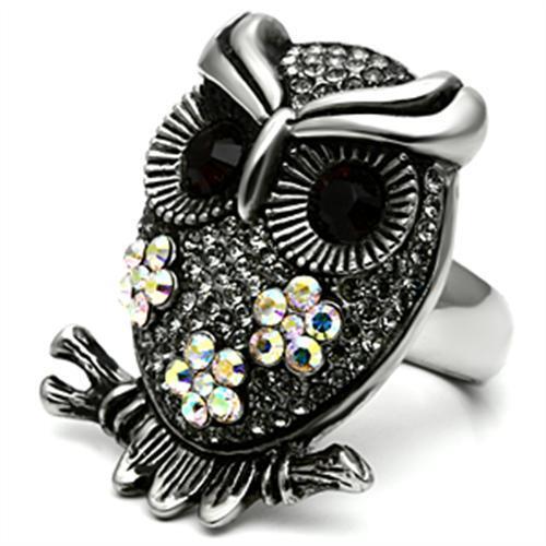 TK603 - High polished (no plating) Stainless Steel Ring with Top Grade Crystal in Smoked Quartz