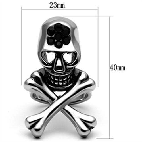 TK606 - High polished (no plating) Stainless Steel Ring with Top Grade Crystal in Jet