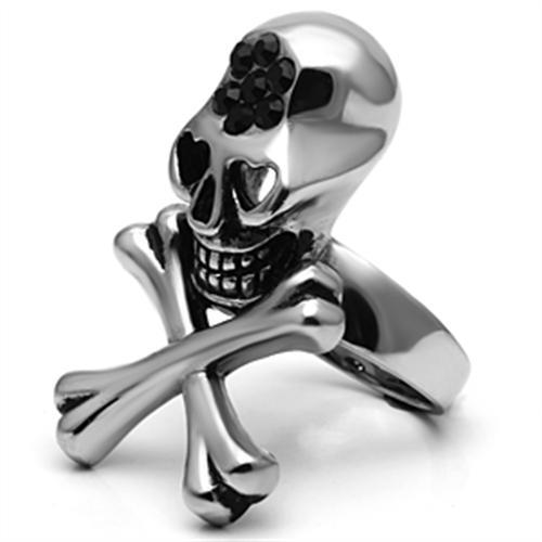 TK606 - High polished (no plating) Stainless Steel Ring with Top Grade Crystal in Jet