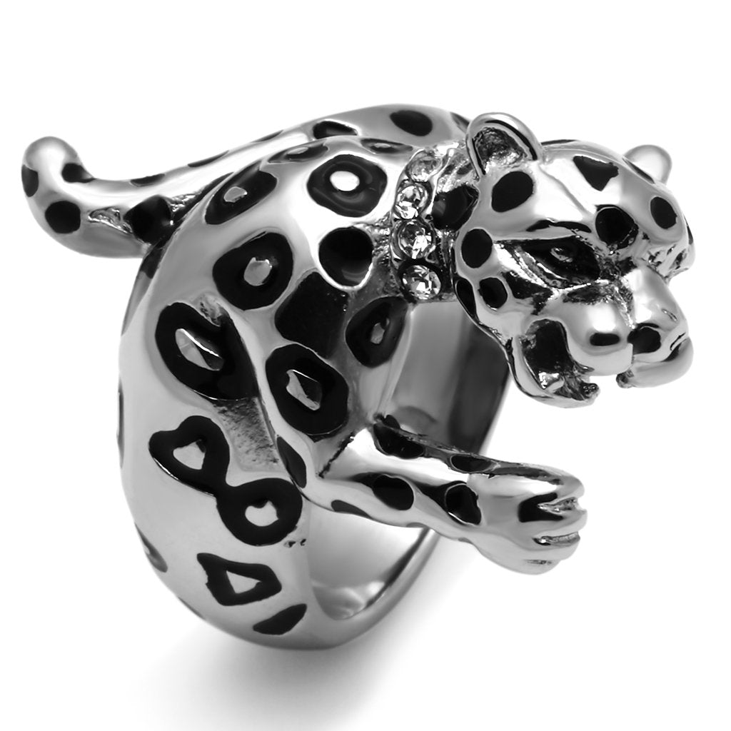 TK609 - High polished (no plating) Stainless Steel Ring with Top Grade Crystal in Clear