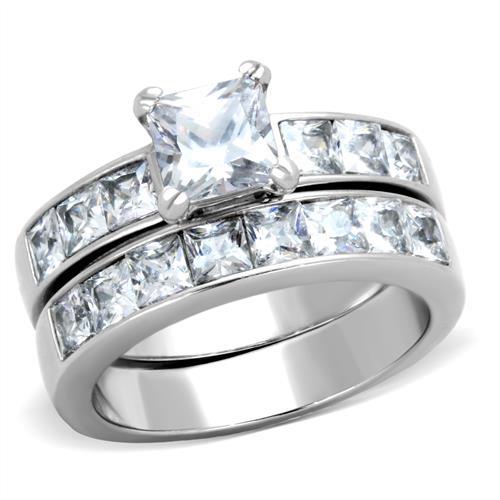 TK61206 - High polished (no plating) Stainless Steel Ring with AAA Grade CZ in Clear