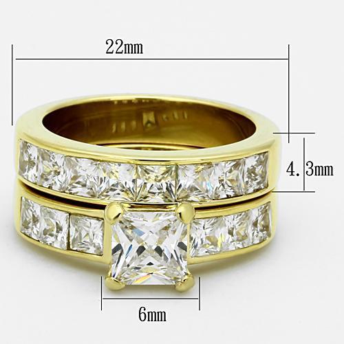TK61206G - IP Gold(Ion Plating) Stainless Steel Ring with AAA Grade CZ in Clear
