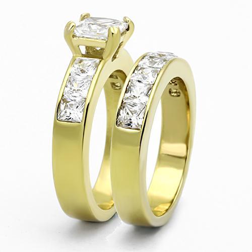 TK61206G - IP Gold(Ion Plating) Stainless Steel Ring with AAA Grade CZ in Clear