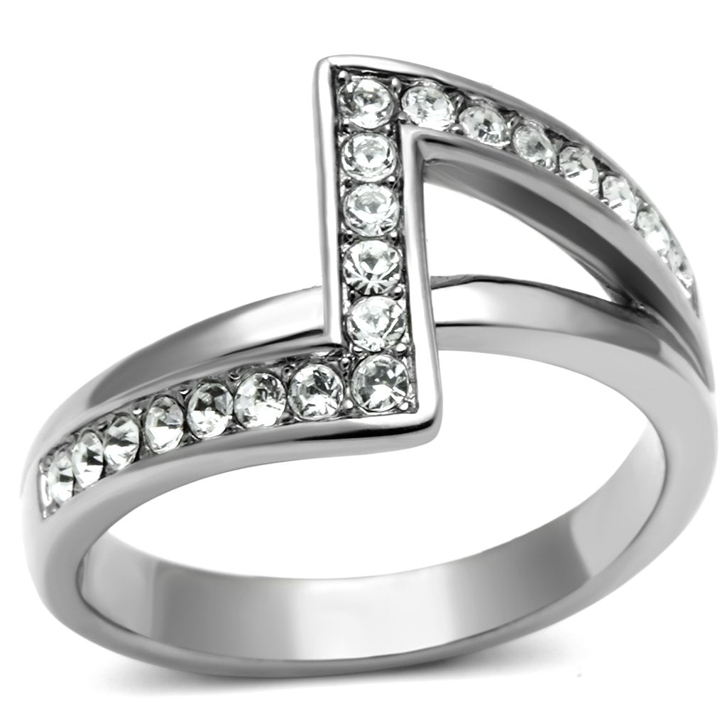 TK624 - High polished (no plating) Stainless Steel Ring with Top Grade Crystal in Clear