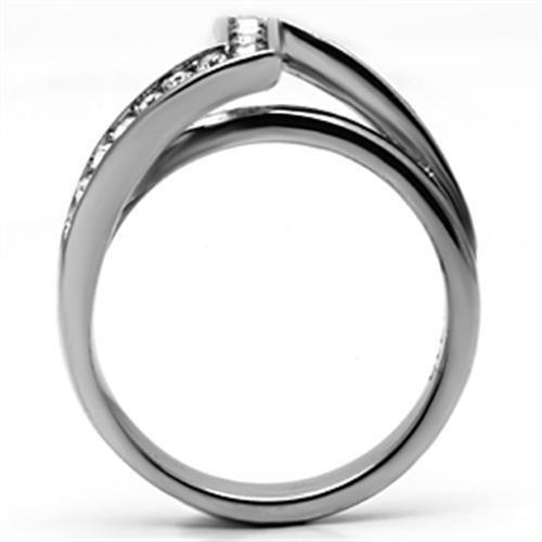 TK624 - High polished (no plating) Stainless Steel Ring with Top Grade Crystal in Clear