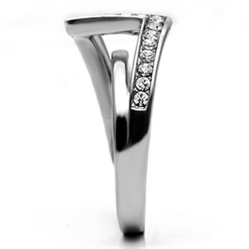 TK624 - High polished (no plating) Stainless Steel Ring with Top Grade Crystal in Clear