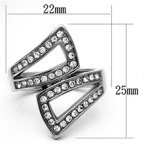 TK625 - High polished (no plating) Stainless Steel Ring with Top Grade Crystal in Clear