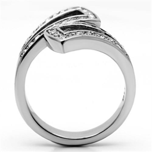 TK625 - High polished (no plating) Stainless Steel Ring with Top Grade Crystal in Clear