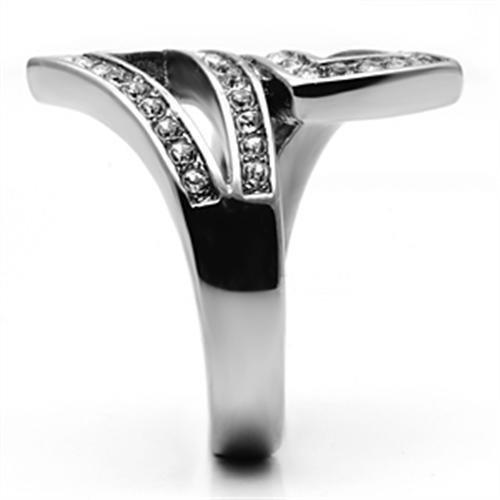TK625 - High polished (no plating) Stainless Steel Ring with Top Grade Crystal in Clear