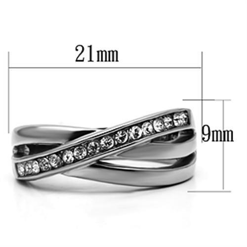 TK626 - High polished (no plating) Stainless Steel Ring with Top Grade Crystal in Clear