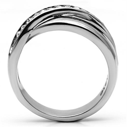 TK626 - High polished (no plating) Stainless Steel Ring with Top Grade Crystal in Clear