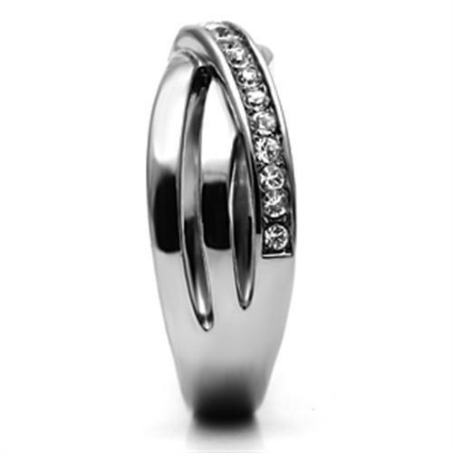 TK626 - High polished (no plating) Stainless Steel Ring with Top Grade Crystal in Clear