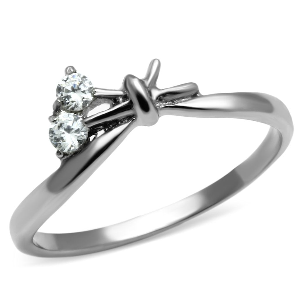TK627 - High polished (no plating) Stainless Steel Ring with AAA Grade CZ in Clear