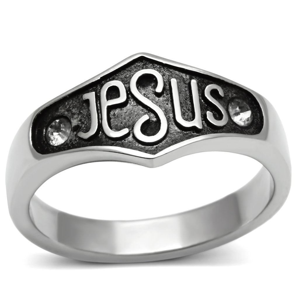 TK631 - High polished (no plating) Stainless Steel Ring with Top Grade Crystal in Clear
