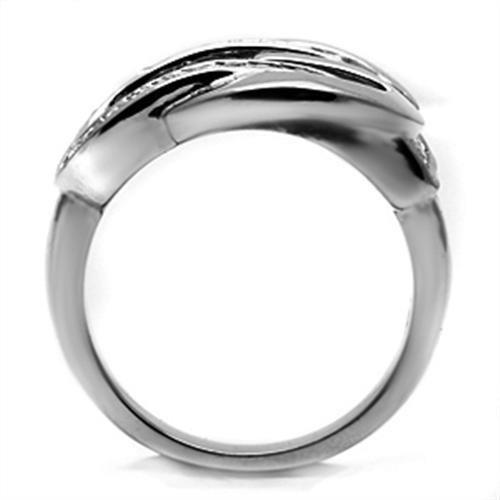 TK634 - High polished (no plating) Stainless Steel Ring with Top Grade Crystal in Clear