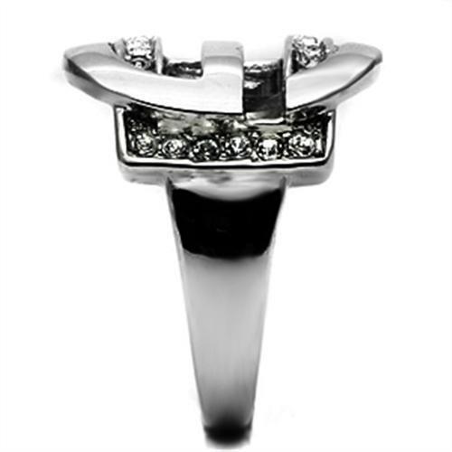 TK634 - High polished (no plating) Stainless Steel Ring with Top Grade Crystal in Clear