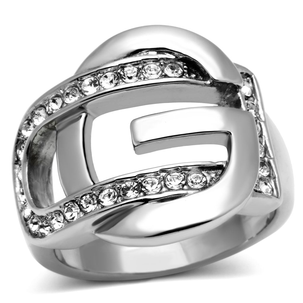 TK634 - High polished (no plating) Stainless Steel Ring with Top Grade Crystal in Clear