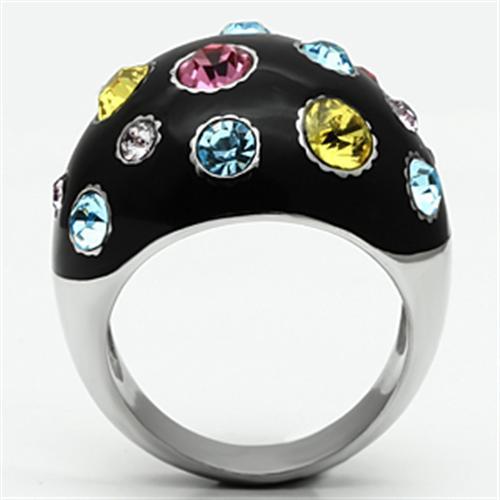 TK640 - High polished (no plating) Stainless Steel Ring with Top Grade Crystal in Multi Color