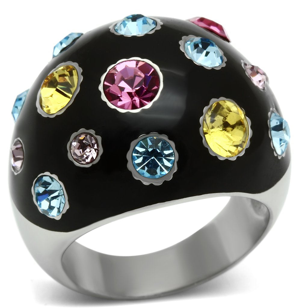 TK640 - High polished (no plating) Stainless Steel Ring with Top Grade Crystal in Multi Color