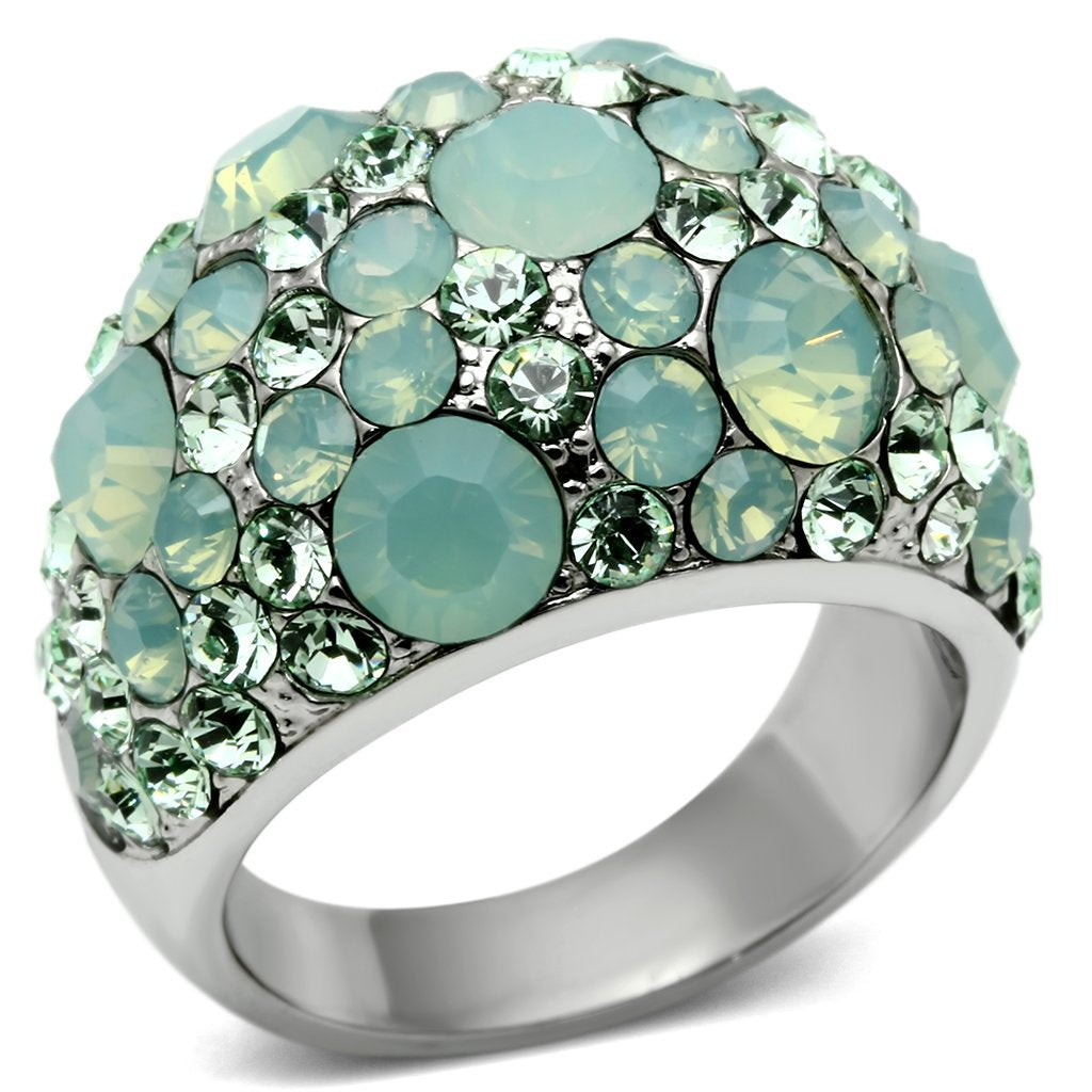 TK641 - High polished (no plating) Stainless Steel Ring with Top Grade Crystal in Multi Color