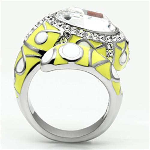 TK643 - High polished (no plating) Stainless Steel Ring with Top Grade Crystal in Clear