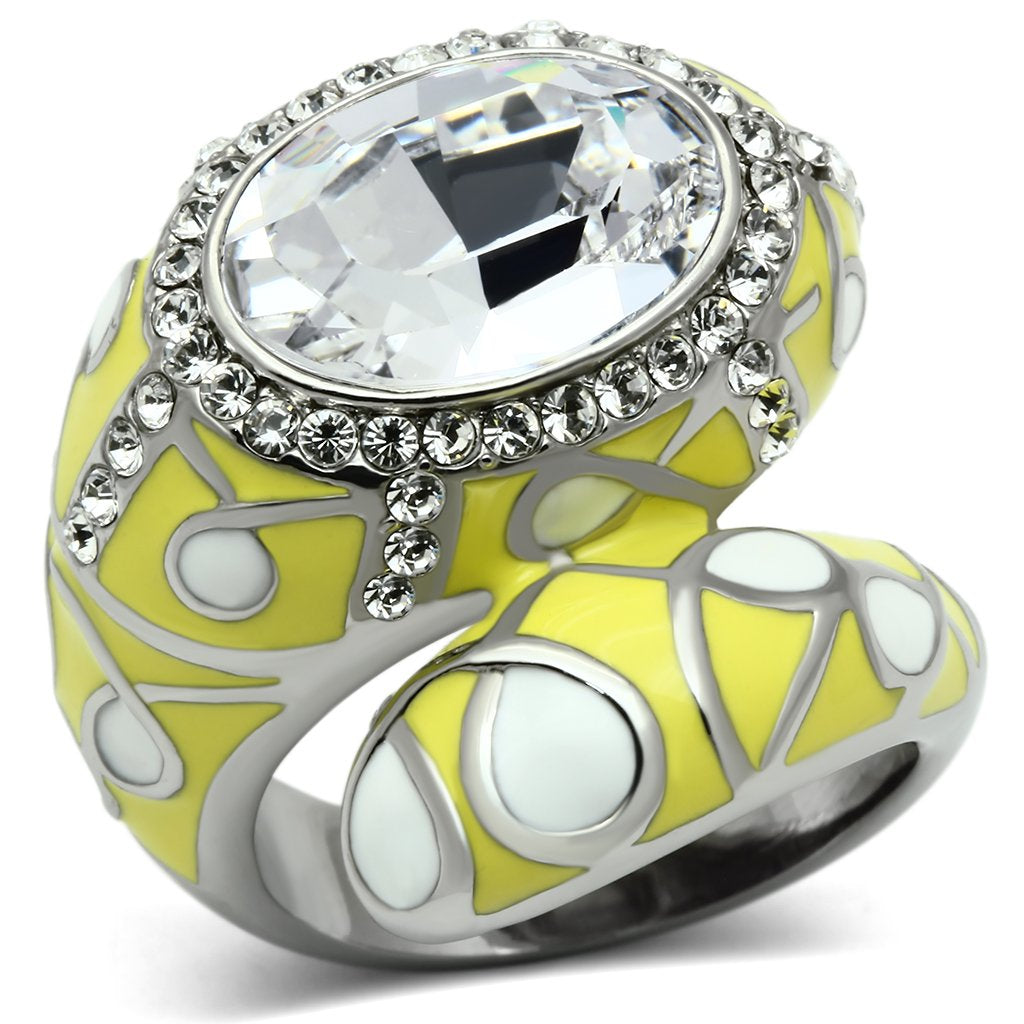 TK643 - High polished (no plating) Stainless Steel Ring with Top Grade Crystal in Clear