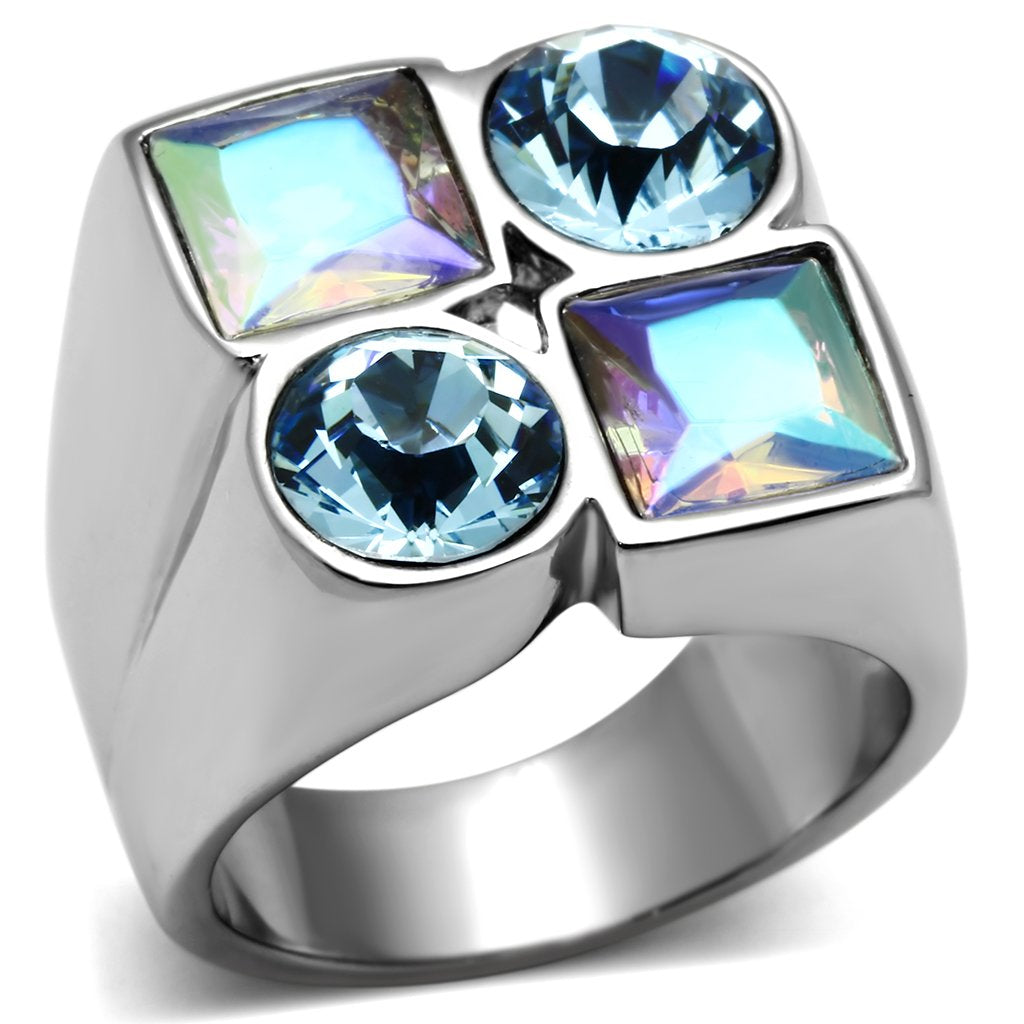 TK645 - High polished (no plating) Stainless Steel Ring with Top Grade Crystal in Multi Color