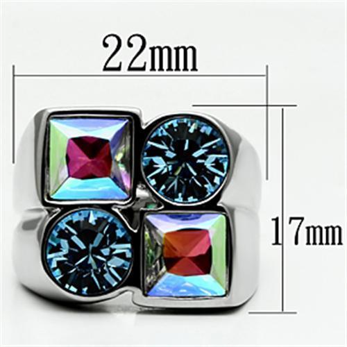 TK645 - High polished (no plating) Stainless Steel Ring with Top Grade Crystal in Multi Color