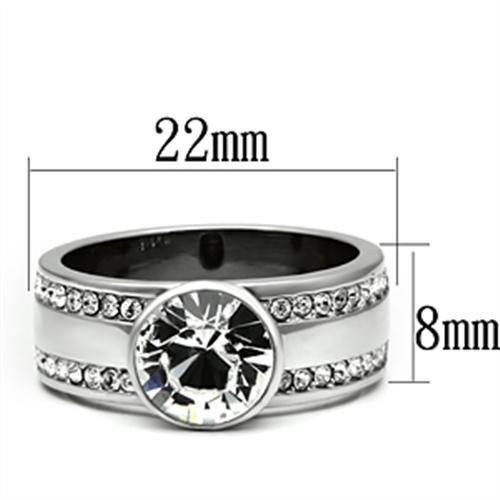 TK646 - High polished (no plating) Stainless Steel Ring with Top Grade Crystal in Clear