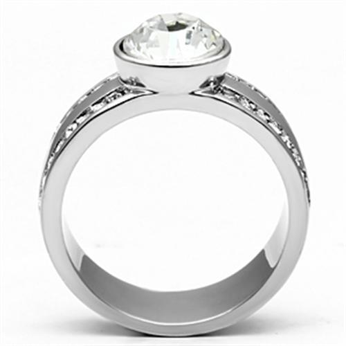 TK646 - High polished (no plating) Stainless Steel Ring with Top Grade Crystal in Clear