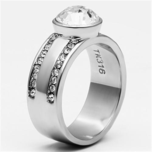 TK646 - High polished (no plating) Stainless Steel Ring with Top Grade Crystal in Clear