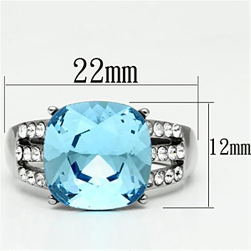 TK647 - High polished (no plating) Stainless Steel Ring with Top Grade Crystal in Sea Blue
