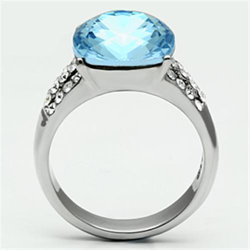 TK647 - High polished (no plating) Stainless Steel Ring with Top Grade Crystal in Sea Blue