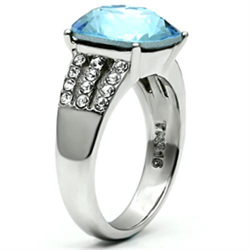 TK647 - High polished (no plating) Stainless Steel Ring with Top Grade Crystal in Sea Blue