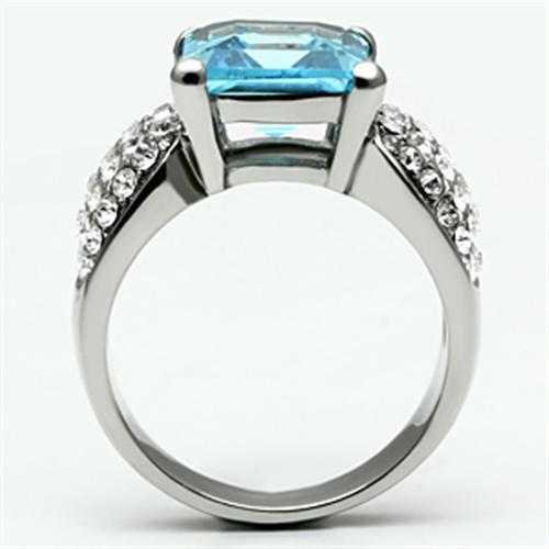 TK648 - High polished (no plating) Stainless Steel Ring with Top Grade Crystal in Sea Blue