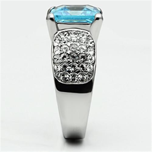 TK648 - High polished (no plating) Stainless Steel Ring with Top Grade Crystal in Sea Blue