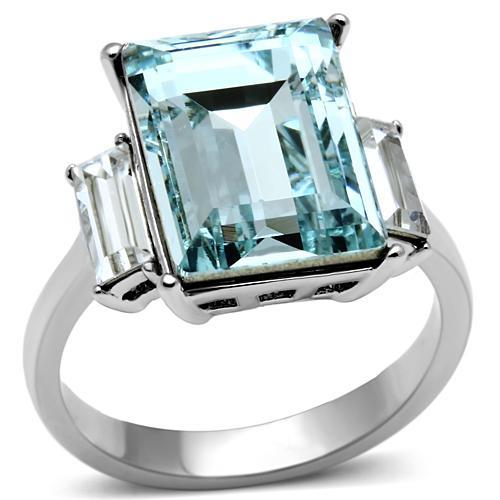 TK650 - High polished (no plating) Stainless Steel Ring with Top Grade Crystal in Sea Blue