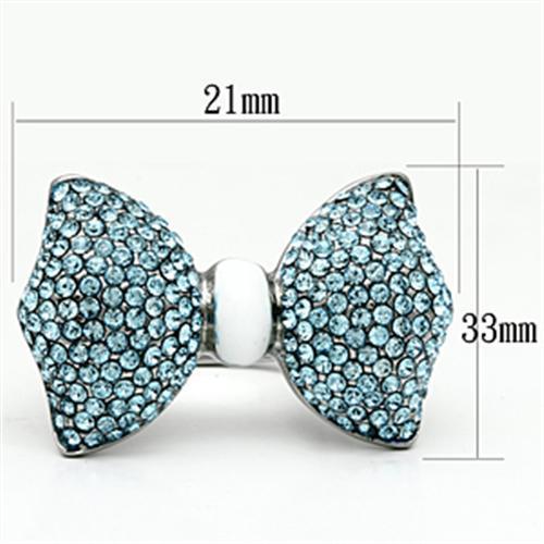 TK653 - High polished (no plating) Stainless Steel Ring with Top Grade Crystal in Sea Blue