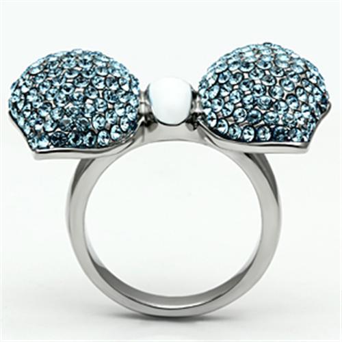 TK653 - High polished (no plating) Stainless Steel Ring with Top Grade Crystal in Sea Blue