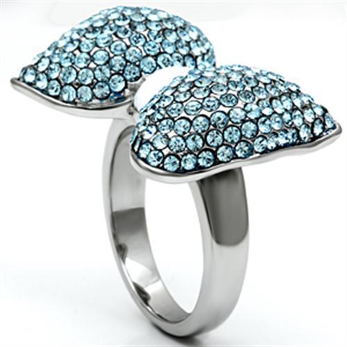 TK653 - High polished (no plating) Stainless Steel Ring with Top Grade Crystal in Sea Blue