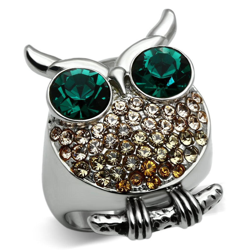 TK656 - High polished (no plating) Stainless Steel Ring with Top Grade Crystal in Emerald